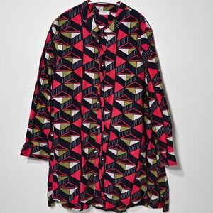 Zuri Dress Womens XL Finish Line Print A Line Button Front Kenya Cotton Travel